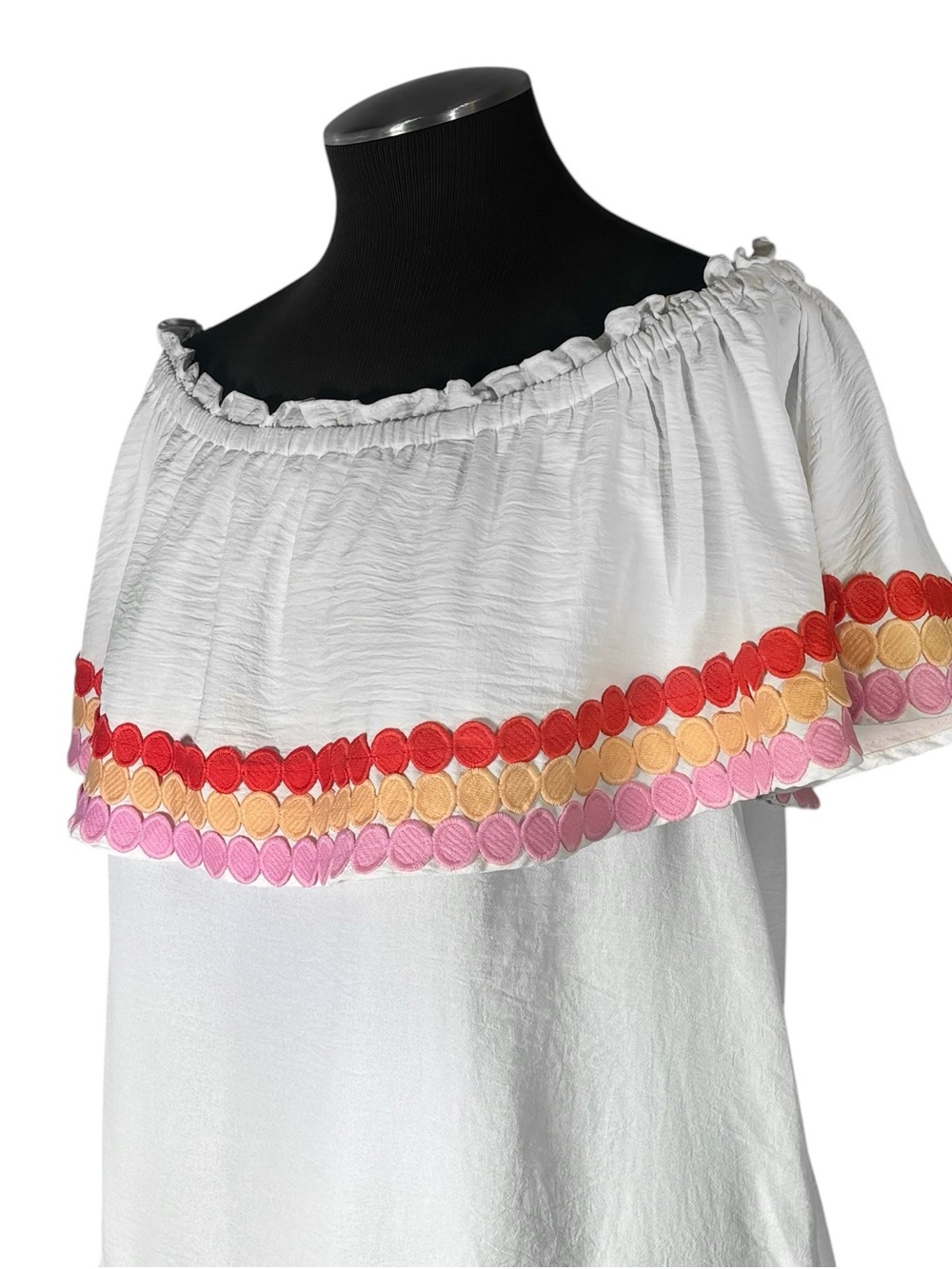 🆕 Entro – Off Shoulder Spotted Ric Rac Tiered Top – Medium - Picture 8 of 11